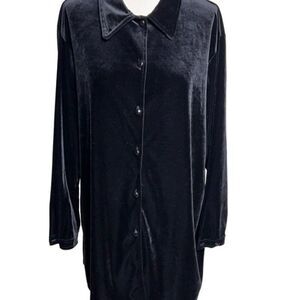 Diane Von Furstenberg The Color Authority Black Velvet Button Up Tunic 1X